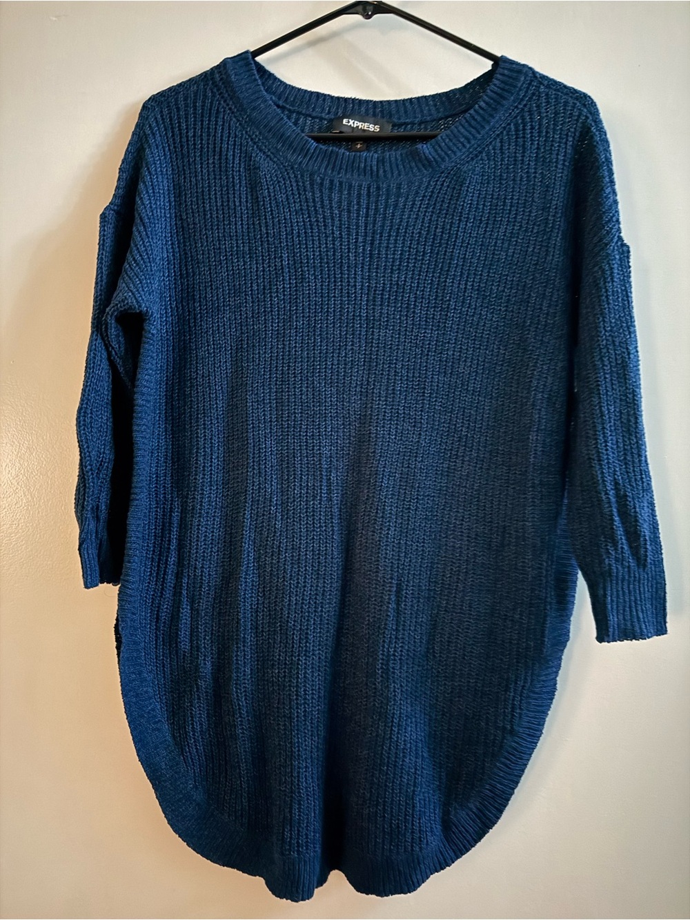 NWT Express Women's Deep Navy Ribbed Crewneck Tunic/Sweater